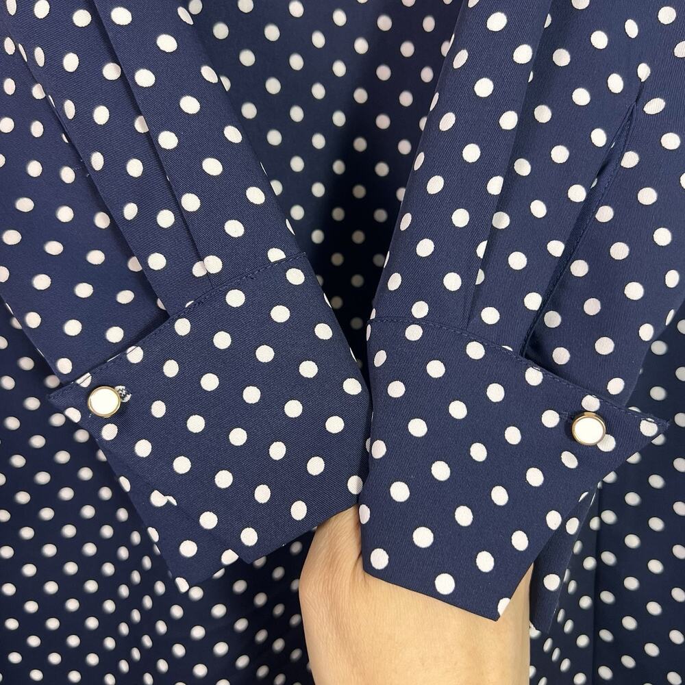 NWT Zara Womens Blue White Polka Dot Long Sleeve Pullover tunic Sz L Boho Preppy - Picture 2 of 9